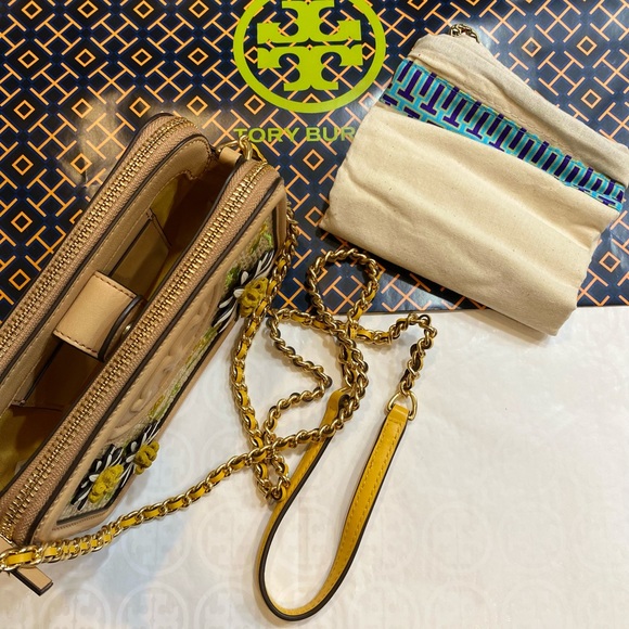 NWT! Tory Burch Embroidered Straw Double-Zip Mini Bag - Picture 5 of 7